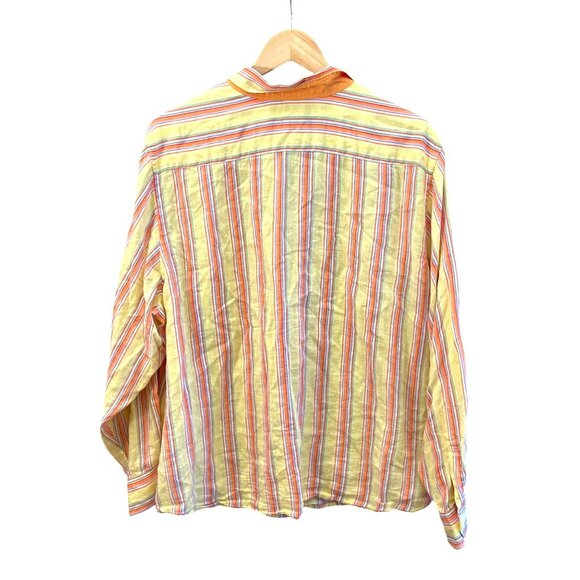 Lauren Ralph Lauren Women's Multicolored Yellow Orange Stripe Linen Blouse 2X - Picture 5 of 7